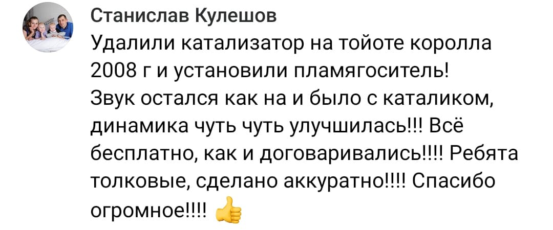 Положительный отзыв на услугу удаление катализатора в Орске