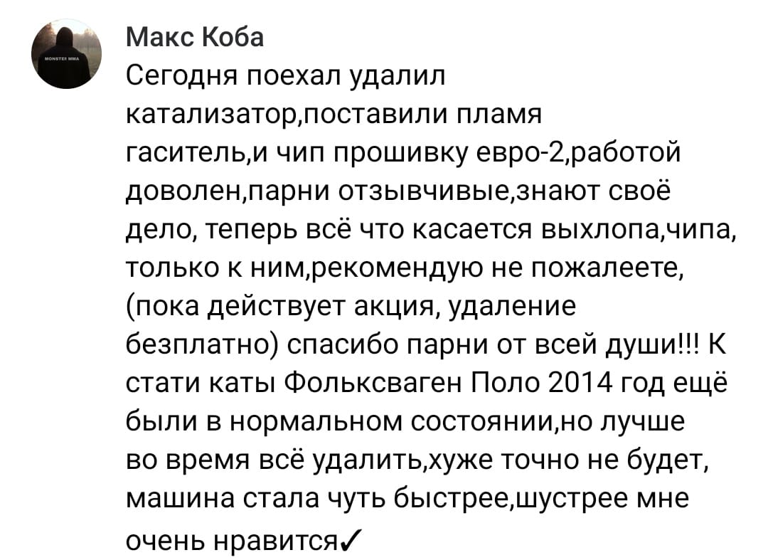 Положительный отзыв на услугу удаление катализатора в Орске